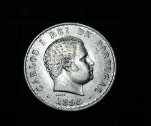 レア 未使用 1896年 ポルトガル 国王 カルロス1世 クラウン 王冠 国章 記念銀貨 銀製 500レイス REIS メダル アンティークコイン 古銭 貨幣