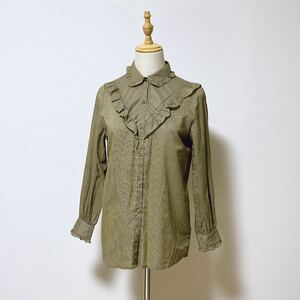 Z291 HANAE MORI TOPS ハナエモリ トップス 艶感 ストライプ 長袖 シャツ レディース イエロー 系 黄 7!!