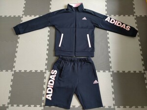 * бесплатная доставка * Adidas джерси верх и низ 140 темно-синий 