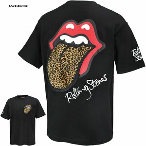 523563-012 THE ROLLING STONES ローリングストーンズ クルーネック半袖Tシャツ リップアンドタン メンズ (ブラック黒×舌ヒョウ柄) XL