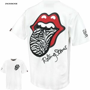 523563-000 THE ROLLING STONES ローリングストーンズ クルーネック半袖Tシャツ リップアンドタン メンズ (ホワイト白×舌ゼブラ柄) XXL