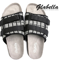 ☆glbt094-wh [SALE] GLABELLA グラベラ ダブルベルト ストラップ 格子柄 コンフォートサンダル メンズ(ブラック黒×白) L 27～27.5cm_画像3