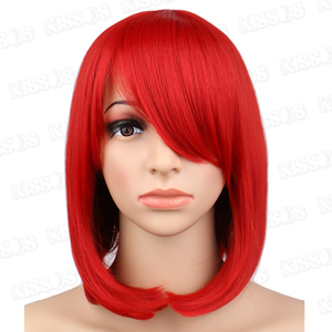  wig Short hair Bob cosplay anime ime changer change equipment fancy dress Halloween Event party festival over .( red )