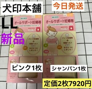 犬印　オールサポート妊婦帯　新品　LLサイズ　ピンク1枚&シャンパン1枚　パンツ妊婦帯　犬印本舗　腹帯　マタニティ　妊婦帯