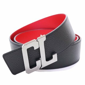 2024◆最新◆クリスチャン ルブタン◆抜群の存在感を放つ CLバックル レザー ベルト 黒 95◆christian louboutin Happy Rui Cl Logo Belt