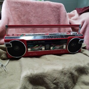 SANYO Sanyo MR-WU4MKⅢ small size double radio-cassette stereo cassette recorder Showa Retro red red present condition goods double radio-cassette 