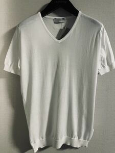 1843】新品3.2万【JOHN SMEDLEY / ジョンスメドレー　S（46）　定番　シーアイランドコットン　リブ編みニットTシャツ】ホワイト