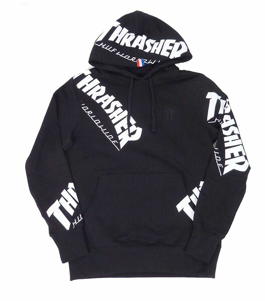 [並行輸入品] HUF THRASHER TDS ALLOVER HOOD ハフ スラッシャー プルオーバーパーカー (ブラック) (S)