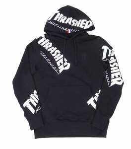 [並行輸入品] HUF THRASHER TDS ALLOVER HOOD ハフ スラッシャー プルオーバーパーカー (ブラック) (M)