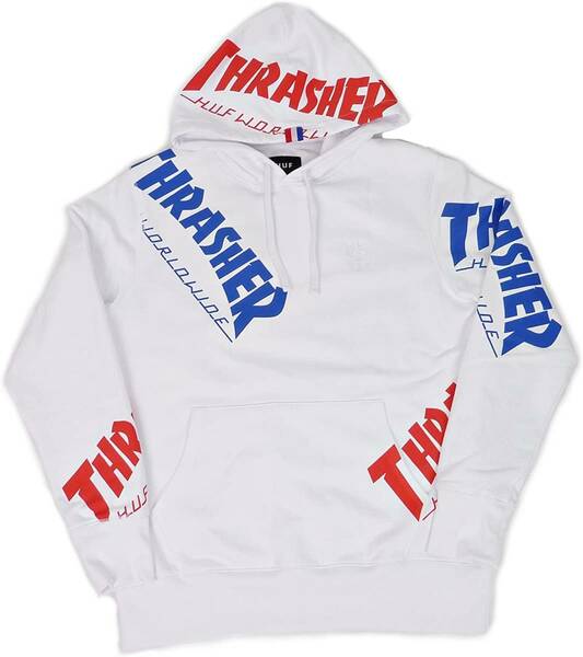 [並行輸入品] HUF THRASHER TDS ALLOVER HOOD ハフ スラッシャー プルオーバーパーカー (ホワイト) (L)