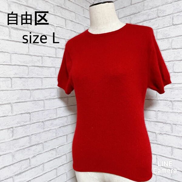 自由区　半袖薄手ニット　レッド　春夏物　SIZE　L トップス