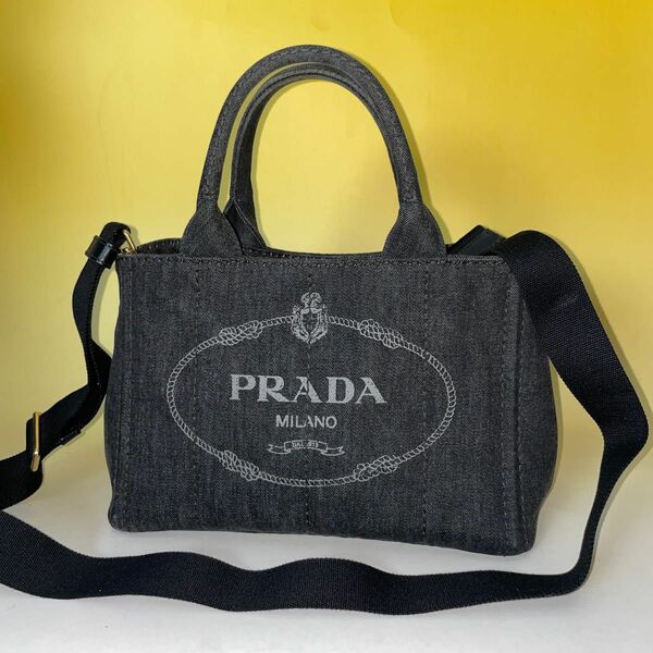 Prada 美品 黒 2way カナパ S デニム ハンドバッグ プラダ