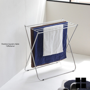 [ free shipping ] laundry table made of stainless steel all stain less towel hanger bath towel folding type made in Japan large tree factory 