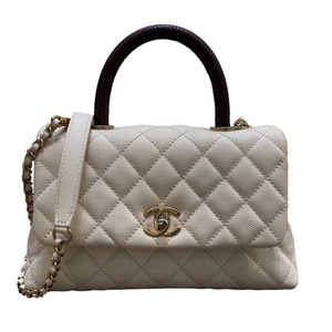 Chanel Chanel Coco Handle XS A92990 Белая кожа иянка/сумочка -харизарда, дамы, используемые