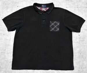 大きいサイズ UK企画 フレッドペリー ブラック ポロシャツ ポルトガル製　　ウールパッチワーク ダミーポケット FRED PERRY 柳8251