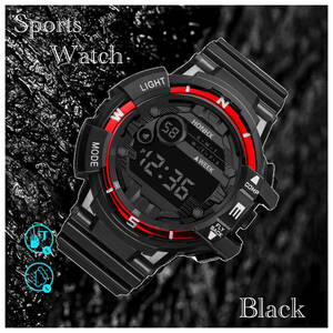 デジタル腕時計 スポーツ腕時計 腕時計 時計 デジタル式 LED デジタル 自転車 スポーツ キャンプ ランニング アウトドア　レッド　1