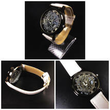 腕時計 時計 ギリシャ文字 ステンレス レザー ベルト 革 アナログ メンズ クォーツ 時計 男女兼用 ブラックフレーム　ホワイト　1_画像3