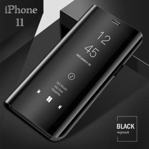 iPhone11 6.1 -inch smartphone case notebook type case mirror case lustre specular reflection specular processing liquid crystal film Impact-proof clear case black 