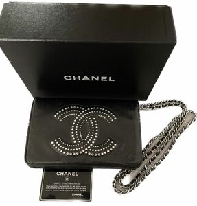 正規品　CHANEL シャネル　チェーンウォレット　 ブラック　ラインストーン