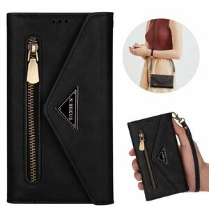 iPhone 15 pro shoulder case iPhone 15 Pro leather case iPhone15 pro cover notebook type card storage strap 2 ps attaching black 