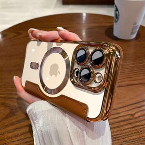 iPhone 13 pro max clear case iPhone 13 Pro Max leather case iPhone 13 pro max cover transparent MagSafe charge notebook type Brown 