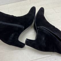 1160◎ 日本製 CHARLES JOURDAN シャルル ジョルダン 靴 ショート ブーツ サイドジップ ヒール スエード ブラック レディース6.5_画像9