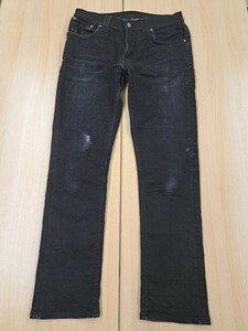 ヌーディージーンズ Nudie Jeans メンズ ブラック デニム W30 L32 綿 ポリウレタン 牛革 古着 中古