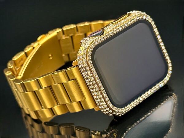 ゴールド☆アップルウォッチバンド ステンレスベルト Apple Watch カバー 46mm 45mm 44mm 42mm 41mm 40mm 38mm ケース メンズ レディース