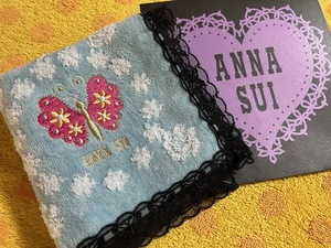 ANNA SUI アナスイ　レースタオルハンカチ　ブルーバタフライ 