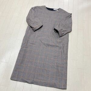 3445☆ UNITED ARROWS GREEN LABEL RELAXING トップス ワンピース ５部丈袖 レディース 千鳥柄 グレー