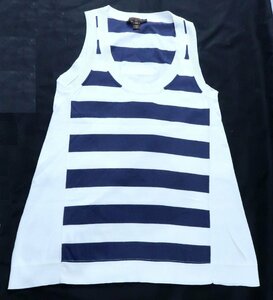  beautiful goods Vuitton Logo tag attaching no sleeve cut and sewn tank top shirt border white navy XS lady's 3162