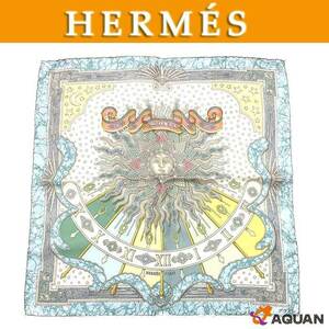 HERMES エルメス カレ45 スカーフ GLORIA SOLI グロリア・ソロ 栄光の日 シルク ブルー系 aq8514