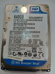 ★WD Blue★ WD6400BPVT-16HXZT1/640GB/1434回/1348h/9mm/動作良好