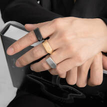 新入荷 ブランド メンズリング シルバー シンプル ステンレス リング 印台 指輪 3色選択可_画像1