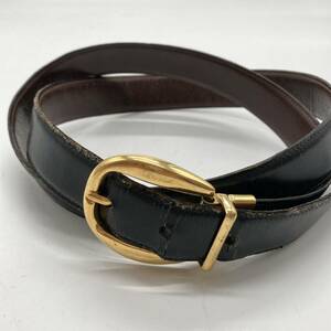 KO565□GUCCI グッチ レザー ベルト ブラック ゴールド金具 サイズ104-110 大き目サイズ メンズ