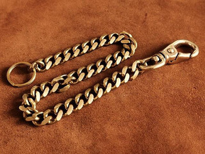 ロングタイプ 真鍮ウォレットチェーン 43cm / ゴールド 喜平 ウォレットロープ ブラス ナスカン 二重リング キーチェーン