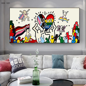 C1837 キース・ヘリング Keith Haring キャンバスアートポスター 特大サイズ 60×120cm イラスト プリント インテリア 海外製 枠なし 