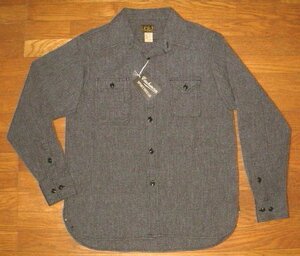 新品 CUSHMAN クッシュマン 1930's ビンテージ 100% コットン ブラック シャンブレー生地 長袖 ワークシャツ (Mサイズ/黒) ウォッシュ加工