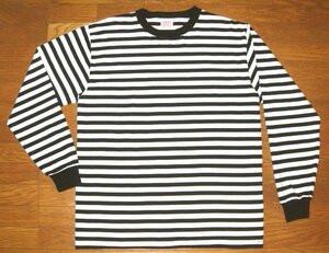 新品 CUSHMAN クッシュマン 肉厚 コットン生地 スリム ボーダー柄 ロングスリーブ 長袖 Tシャツ (XLサイズ/黒×白) バイカー ホットロッド