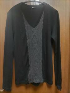 *SHELLAC washer bru smooth long sleeve combination V neck gray x black size 44 / kiryuyriksili ARAI z5351 wjk