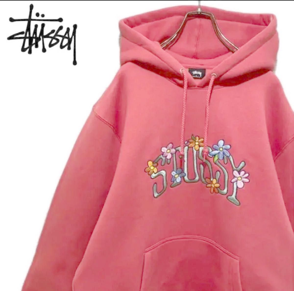 stussy ステューシー パーカー センターロゴ刺繍 フラワー花柄 希少