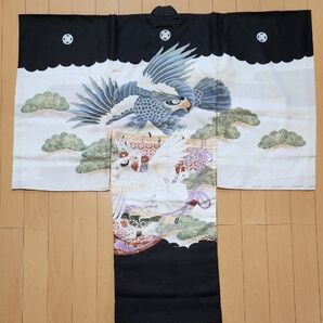 正絹 産着(初着、祝着) お宮参り 七五三 襦袢+1,500円 子供着物 男児用 五つ紋 金彩