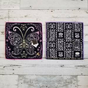  Mini towel handkerchie 2 pieces set [ free shipping * anonymity delivery ] new goods * Anna Sui * towel handkerchie black purple ru pink butterfly . butterfly papiyon