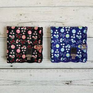  ska LAP [ free shipping * anonymity delivery ] new goods *ANNA SUI Anna Sui * handkerchie 2 pieces set large size pink black light blue navy flower print 