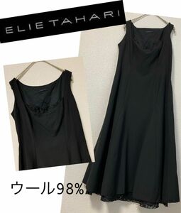 【ELIE TAHARI エリータハリ】ノースリーブワンピース　黒　ウール98%