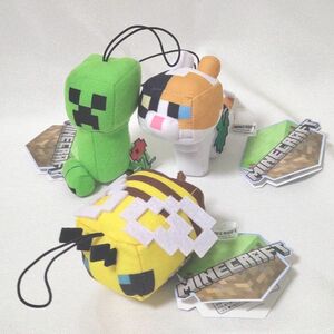 全3種セット マインクラフト スプリングデザイン マスコット クリーパー ハチ ネコ フリュー ぬいぐるみ タグ付き未使用