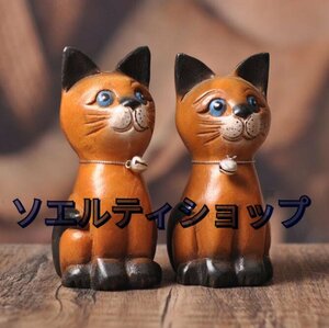 新入荷☆実木彫刻招き猫置物 2枚