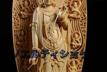 極上品◆檜材　仏教工芸品　木彫仏教　精密彫刻　極上品　仏師で仕上げ品　月光観音菩薩立像 高43.0cm_画像4