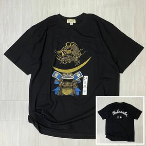 限定 【3L】 横須賀名物 YOKOSUKA 横須賀 和柄Tシャツ 戦国大名 伊達政宗 ドラゴン 龍 ゴールドラメ 日本 スカT 黒 (JPT10)