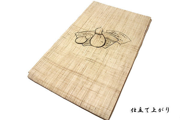 [Wa-Rakuya] ■ Article d'été - chanvre pur Dessiné à la main, peint à l'encre, motif de courge sur la surface du ventilateur, motif de batterie, élégant [Pour kimono d'été/kimono simple couche] Nagoya obi de 9 pouces prêt à l'emploi, groupe, Nagoya-Obi, Prêt à l'emploi